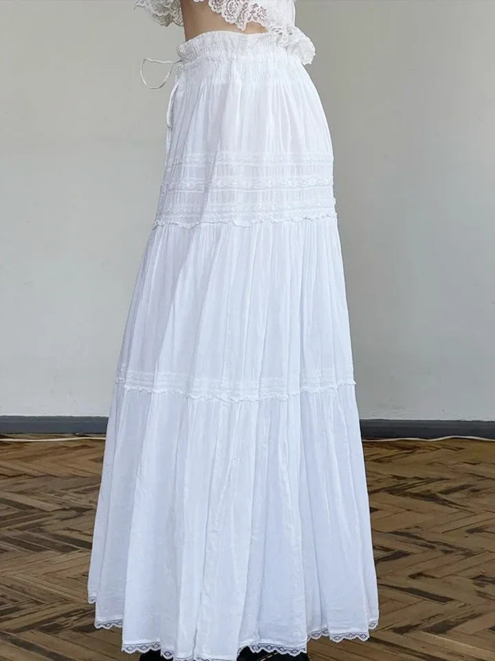 White Low Waist Maxi Skirt