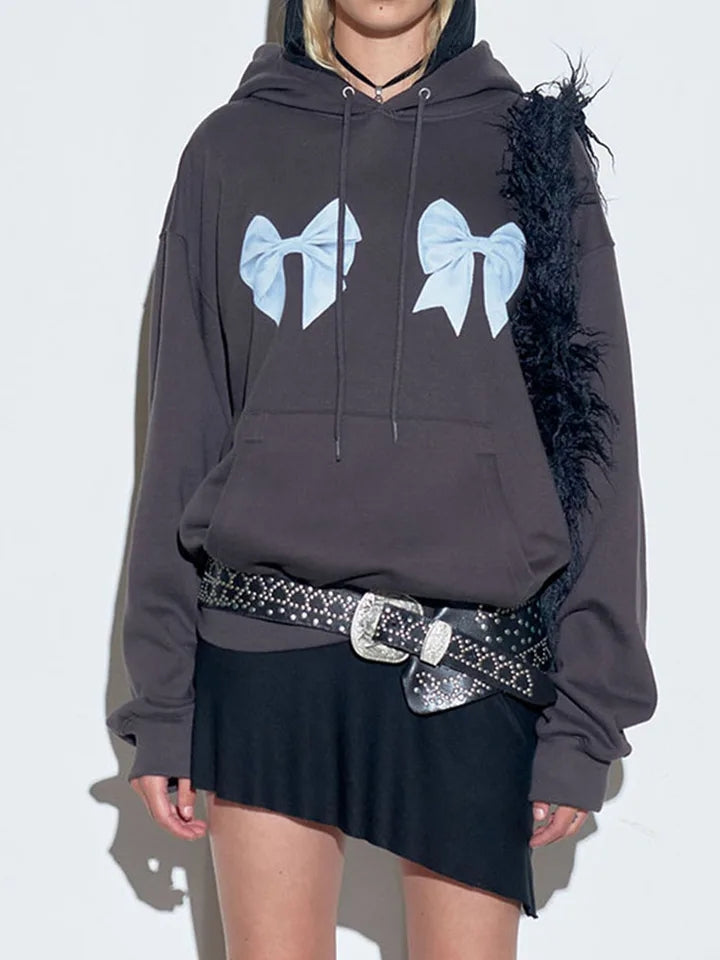 Bow Print Loose Hoodie