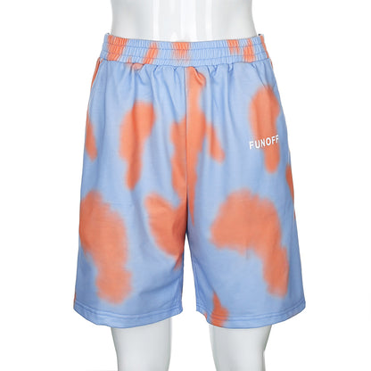 Cute Colorful Tie Dyed Print Casual Sweat Short High Waisted Pants Bottom E-Girl Kawaii Korean Japanese Harajuku Chinese Retro Streetwear Aesthetic