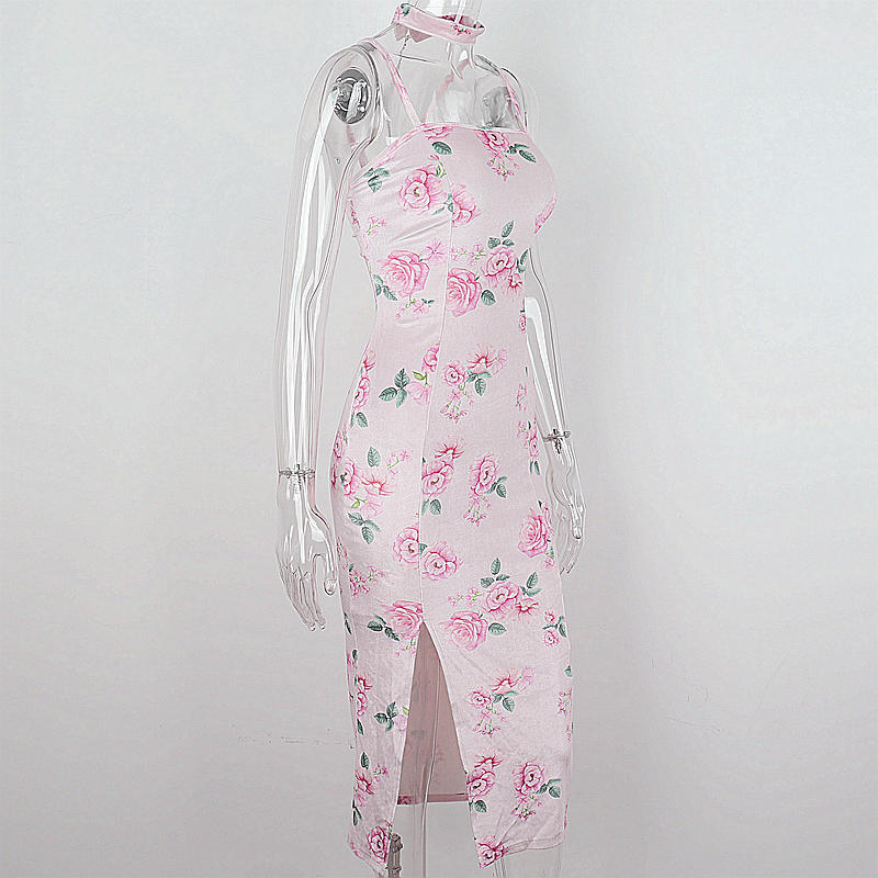 Flower Print Lace Up Split Mini Dress