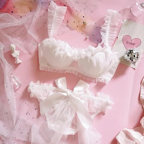 White Lace Petal Japanese Bra + Panties Lingerie
