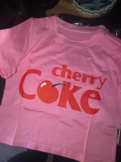 Pink Cherry Soda Print Crop T-shirt