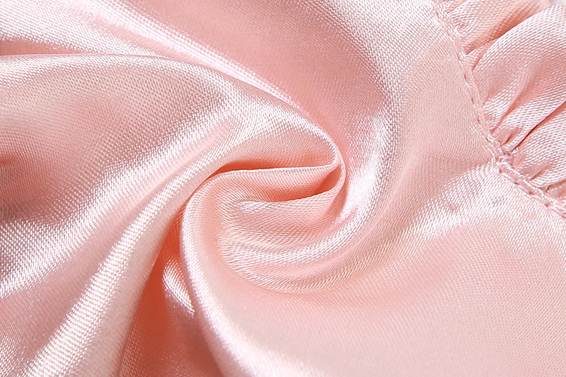 Pink Satin Heart Ruffle Crop Top