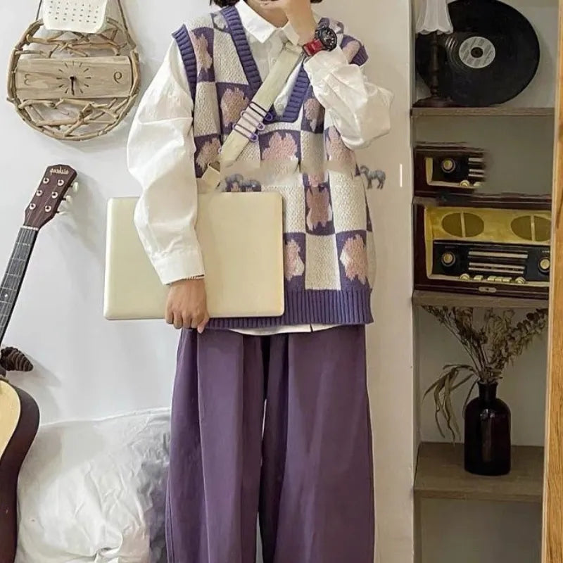 Purple Flower Knit Sweater Vest