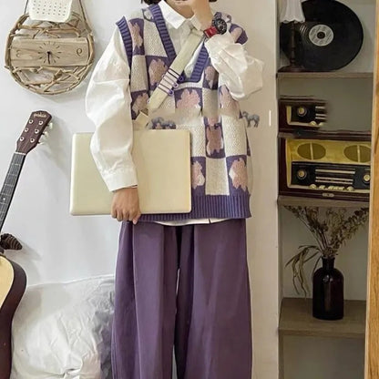 Purple Flower Knit Sweater Vest