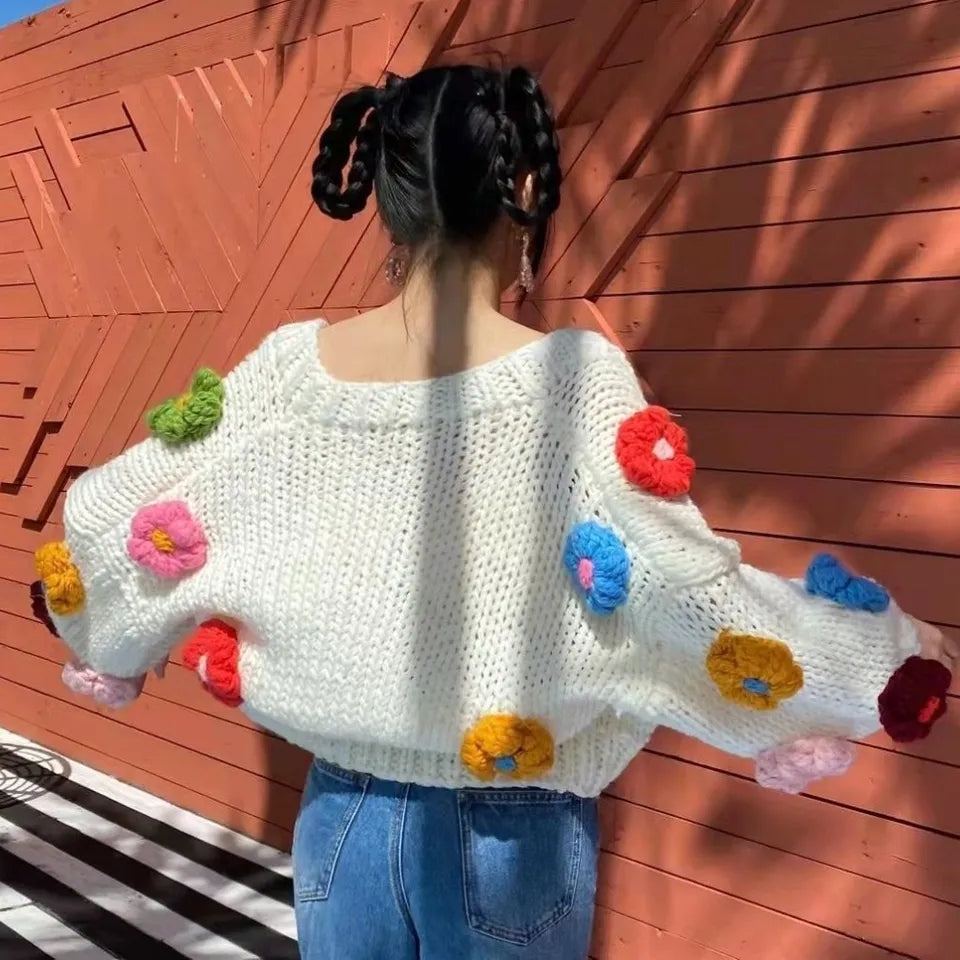 Flower Knit Cropped Cardigan
