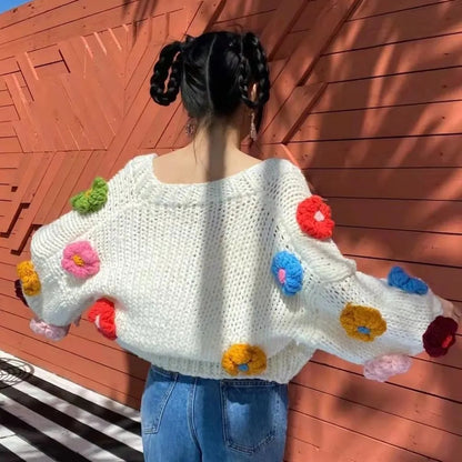 Flower Knit Cropped Cardigan