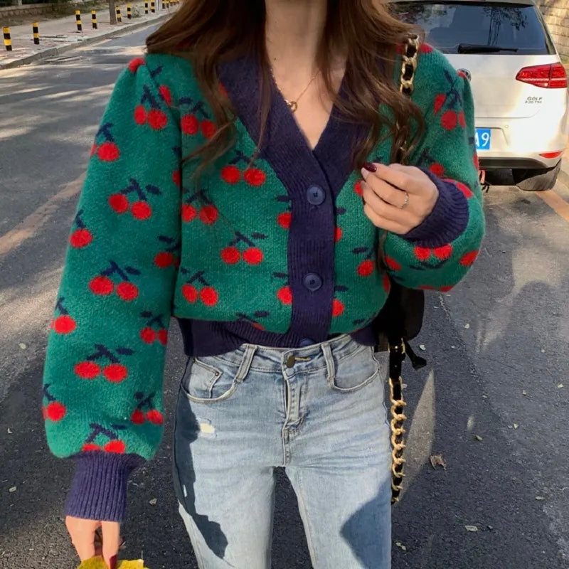 Cherry Print Soft Knit Cardigan
