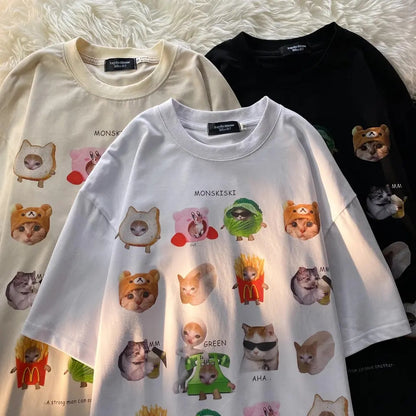 Funny Cat Meme Print Short Sleeve T-shirt
