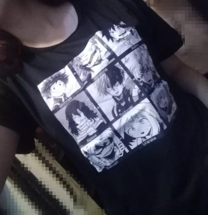 Cute Japanese Anime Print Oversized Short Sleeve Shirt