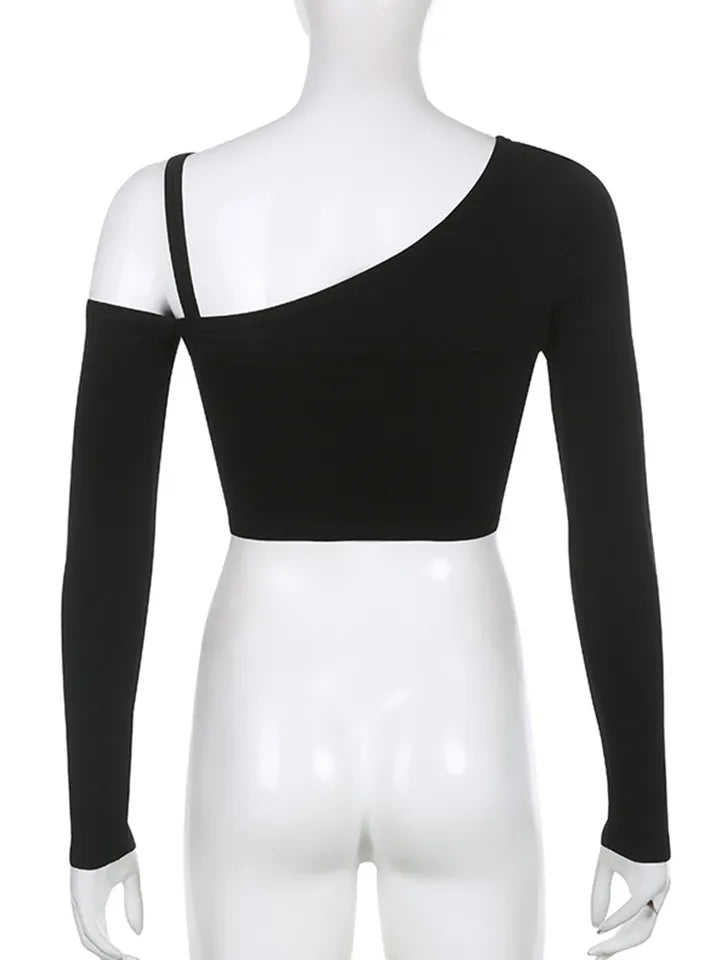2PCS Black Cut Out Long Sleeve Shirt
