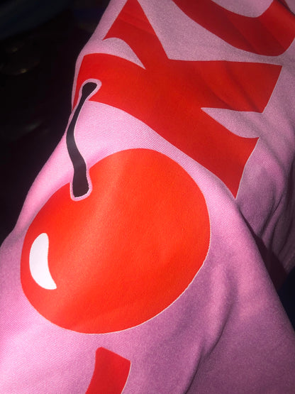 Pink Cherry Soda Print Crop T-shirt