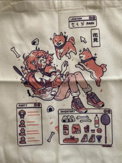 Cute Shiba Inu Anime Girl Cartoon Tote Canvas Bag Shopper Shoulder Bag Aesthetic Casual Summer E-Girl Kawaii Korean Japanese Harajuku