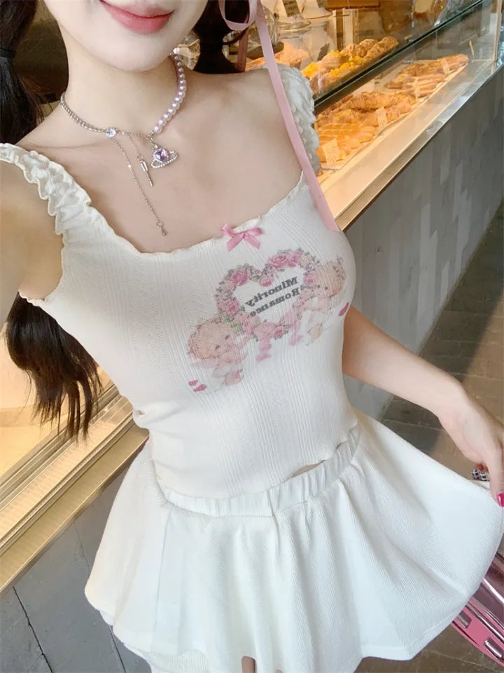 Beige Angel Cupid Bow Print Camisole