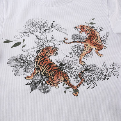 Cute Sexy Tiger Vintage Ribbed Print Graphic Crop Top Shirt Tee T-shirt E-Girl Kawaii Korean Japanese Harajuku Chinese Retro Streetwear Aesthetic