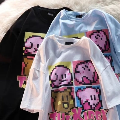 Japanese Anime Pixel Cartoon Print Oversized Short Sleeve T-shirt