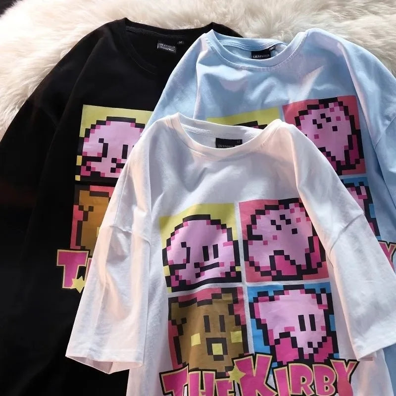 Japanese Anime Pixel Cartoon Print Oversized Short Sleeve T-shirt