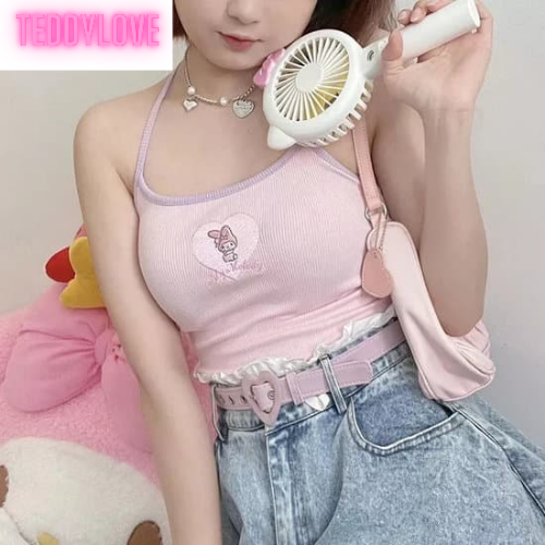 Cute Japanese Anime Love Heart Embroidery Cartoon Tank Top