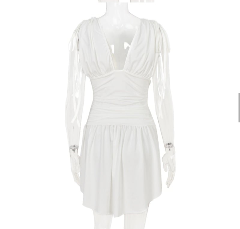 Irregular Tie Up Ruched V Neck Dress