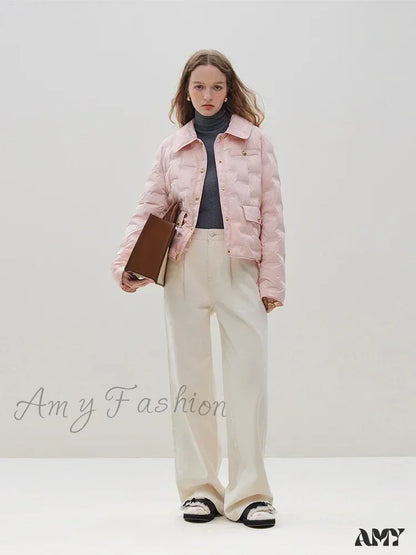 Filling Capacity Lightweight Thin Pink Short Down Shirt Style Coat