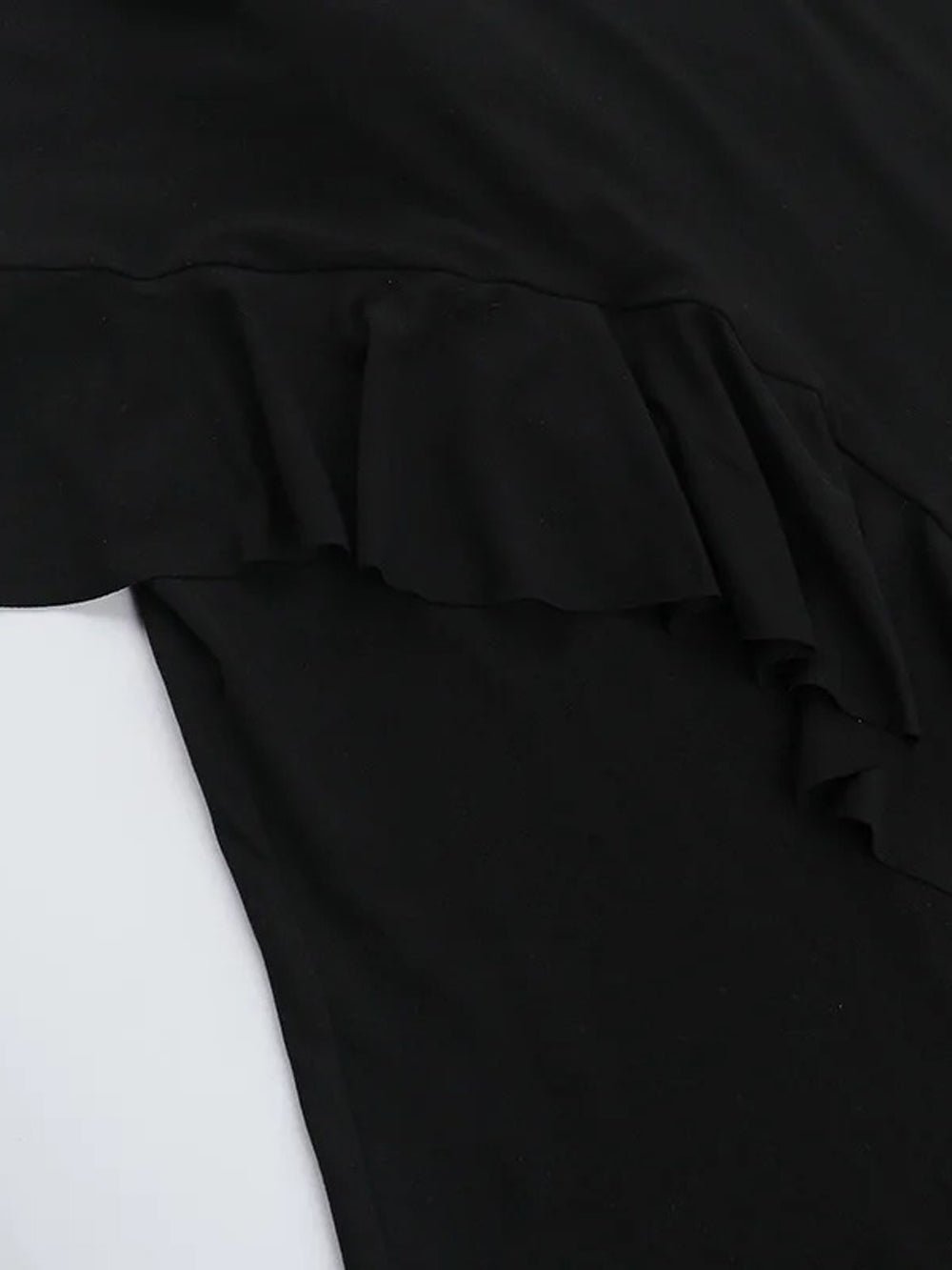 Cowl Neck Choker Strap Side Ruffle Column Maxi Dress