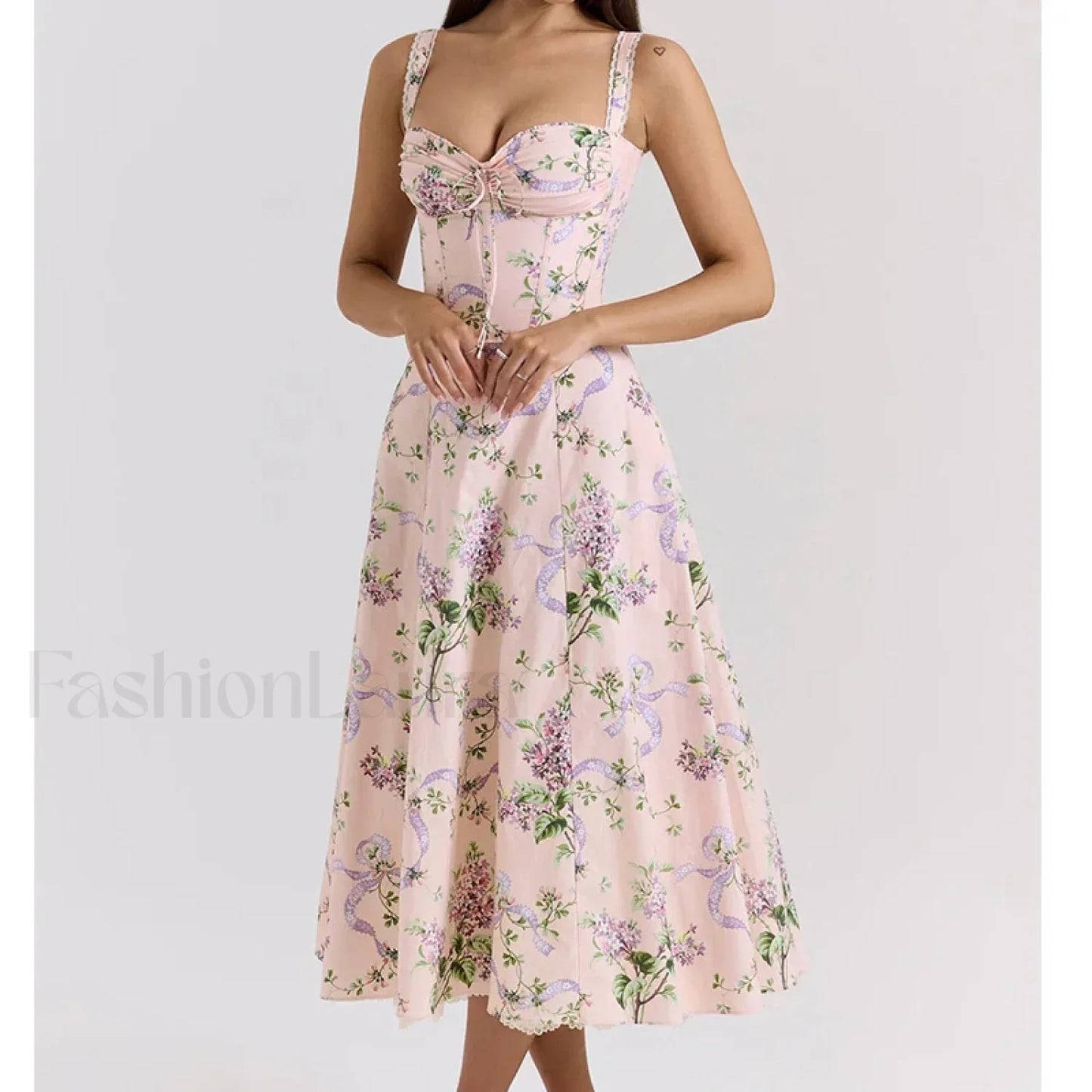 Fishbone Waist Cotton Midi Dress