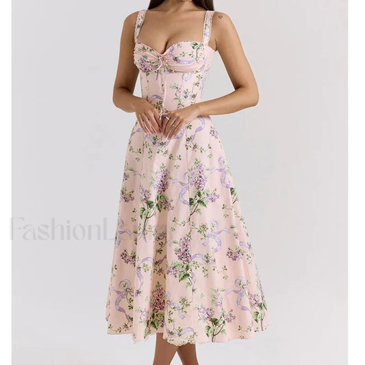 Fishbone Waist Cotton Midi Dress