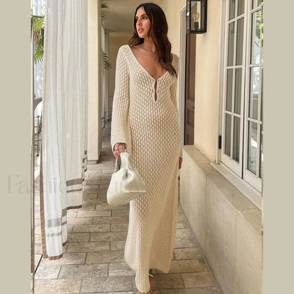 Fishtail Flare V-Neck Dress Cover Up