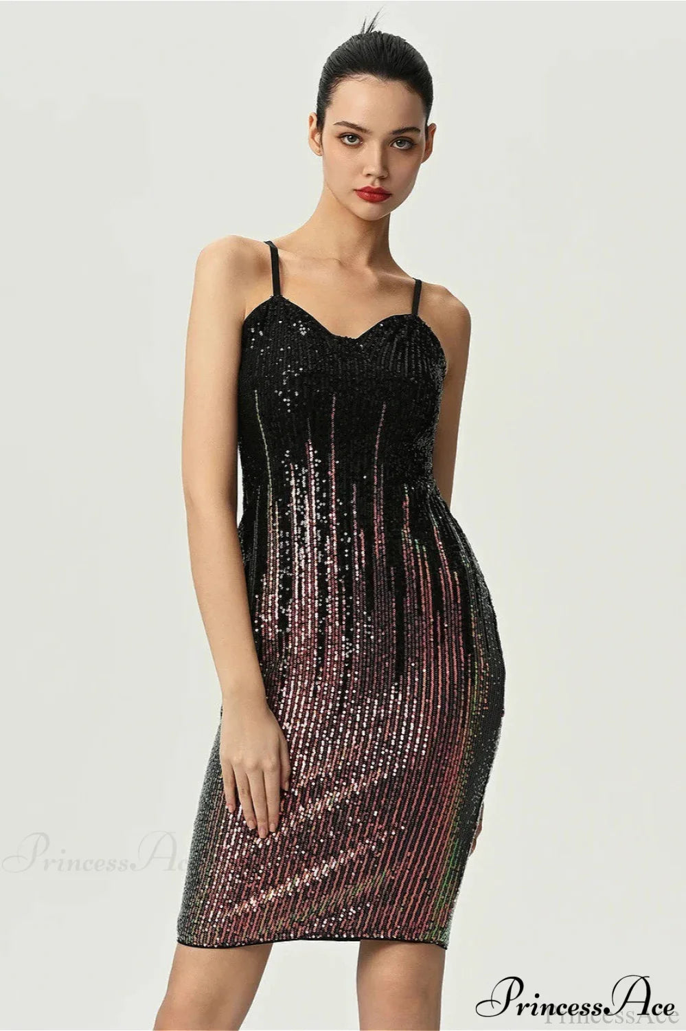 Fitted Colorful Sequin Spaghetti Strap Party Dress