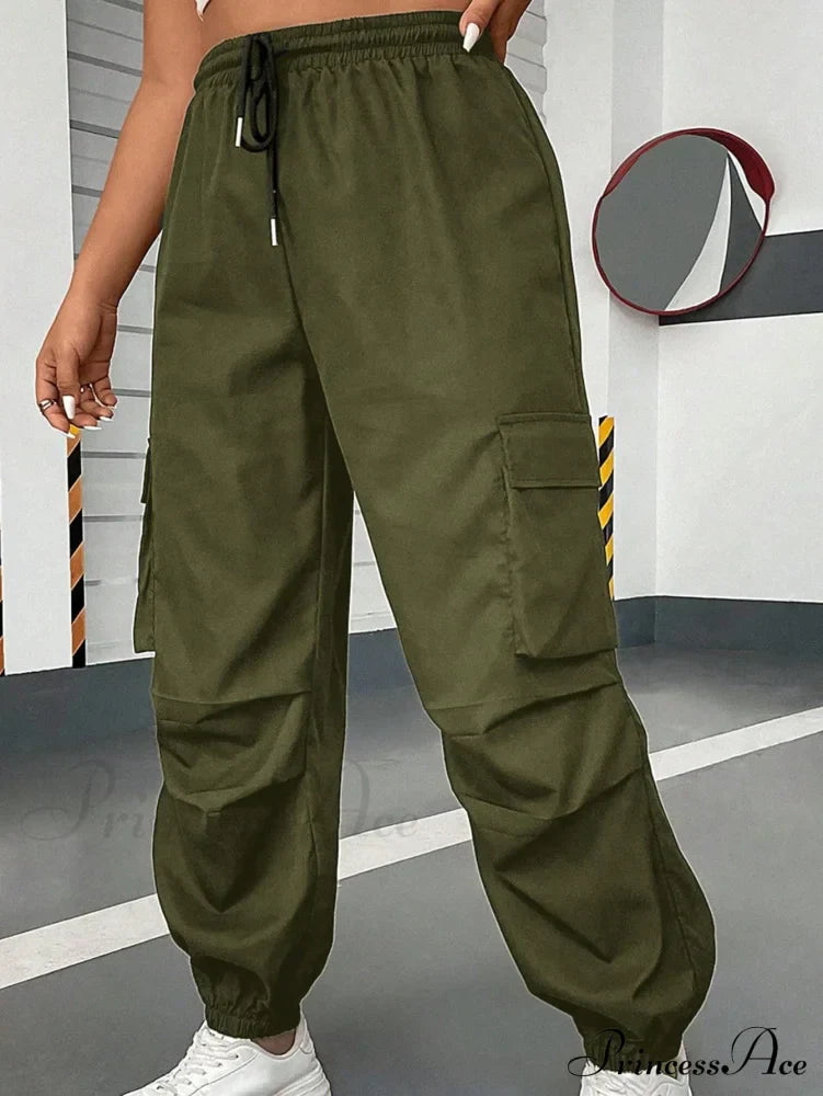 Flap Pocket Side Drawstring Waist Cargo Pants