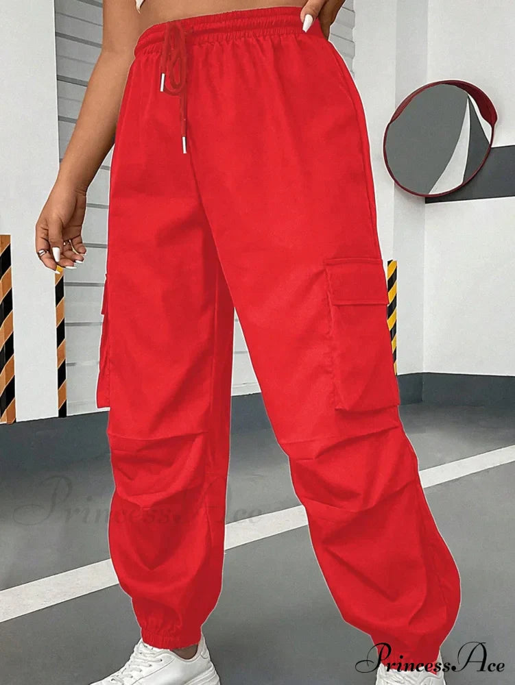Flap Pocket Side Drawstring Waist Cargo Pants