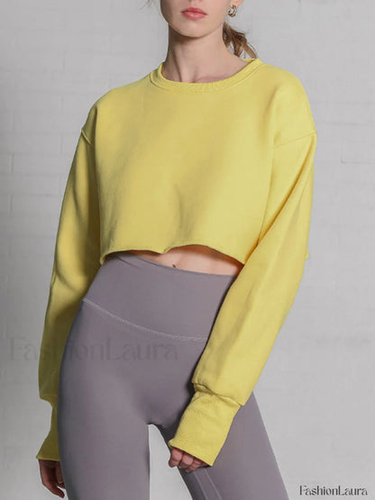 Fleece Lined Graceful Solid Cropped Sweatshirt
