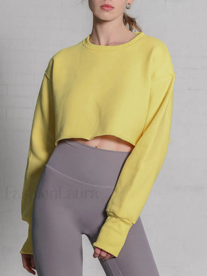 Fleece Lined Graceful Solid Cropped Sweatshirt