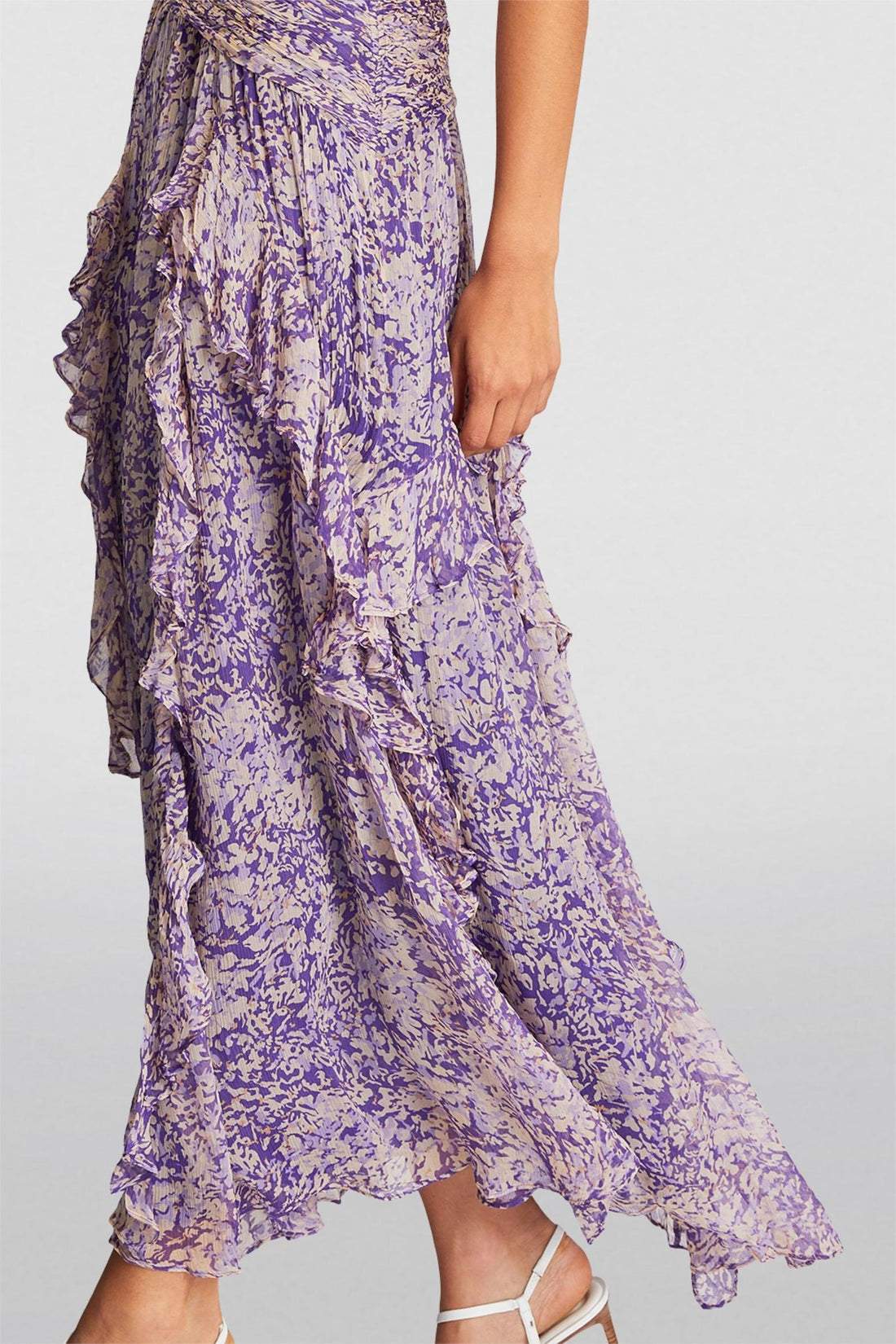 Abstract Print Tiered Ruffle Cascade Maxi Dress