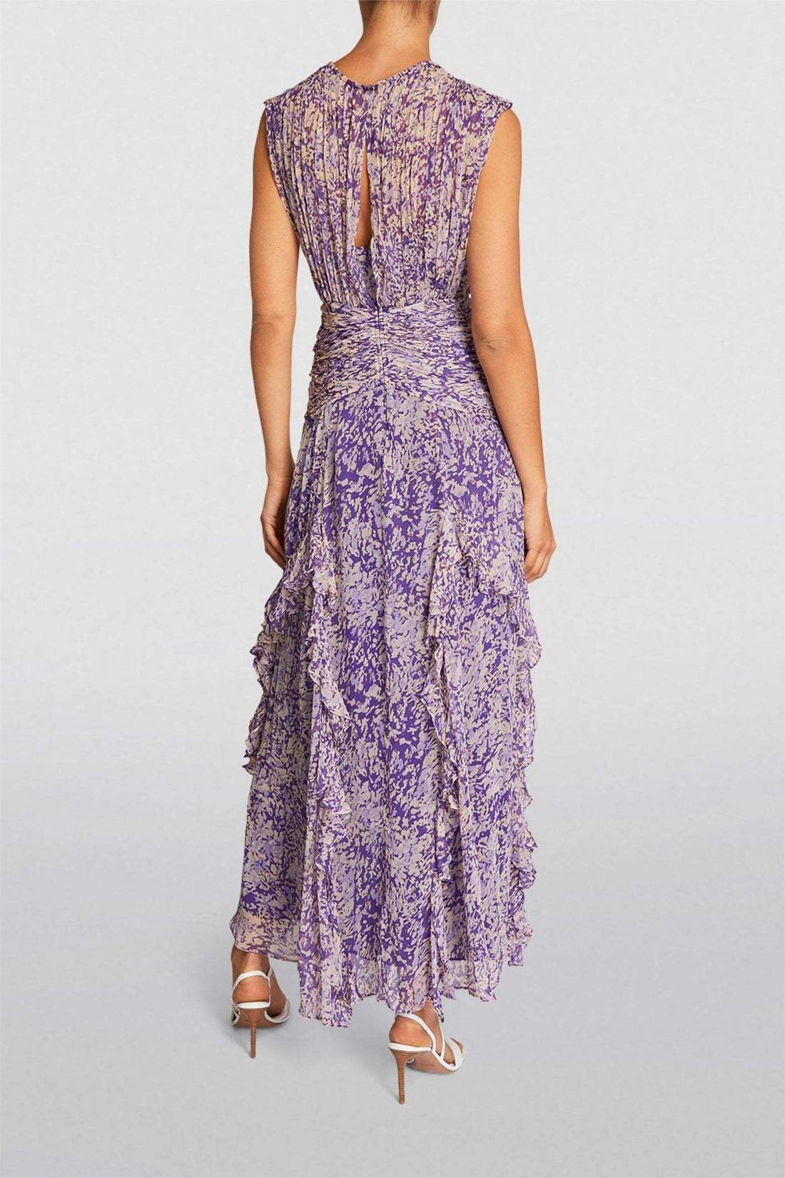 Abstract Print Tiered Ruffle Cascade Maxi Dress