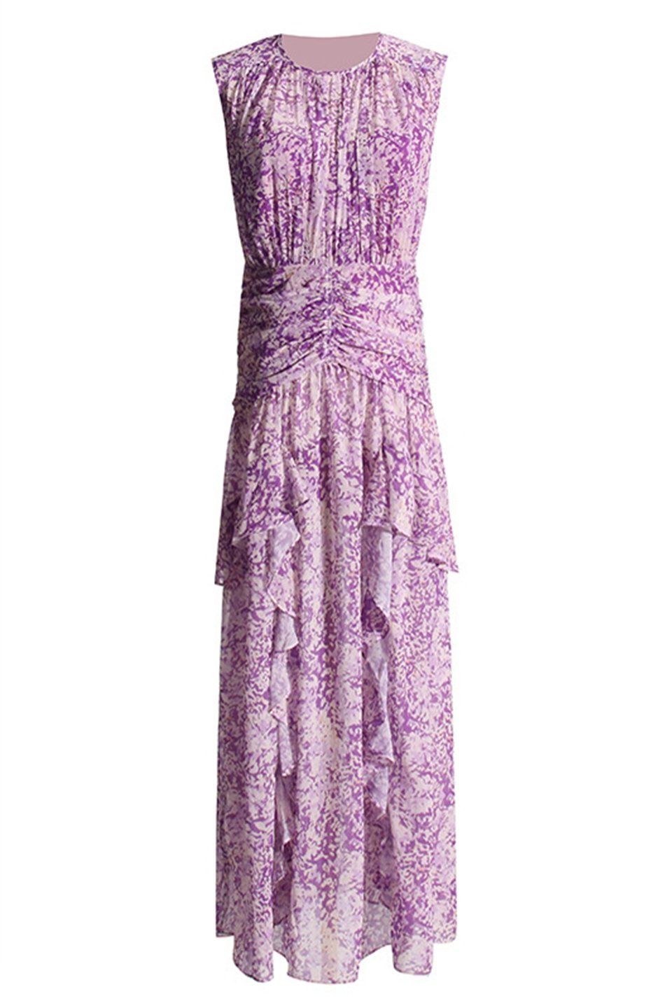 Abstract Print Tiered Ruffle Cascade Maxi Dress