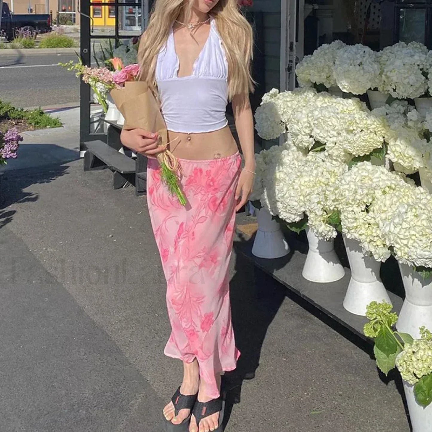Floral Hip Slim Midi Skirt