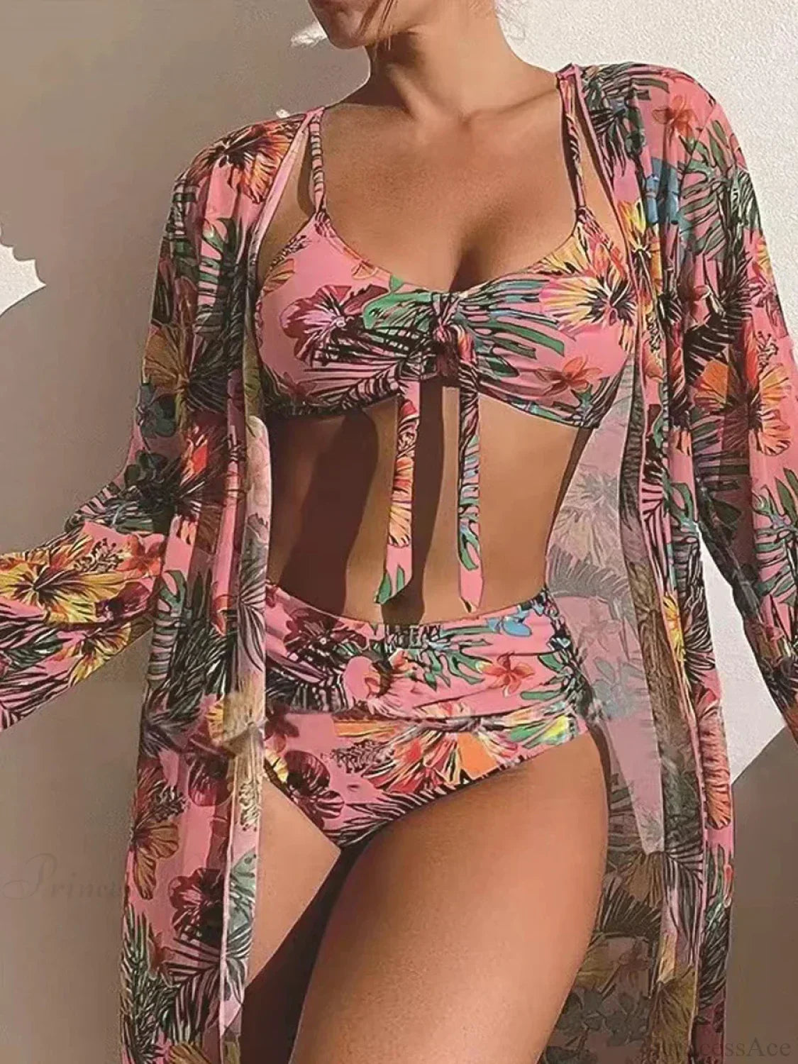 Floral Knot Front Long Sleeve Two Piece Set