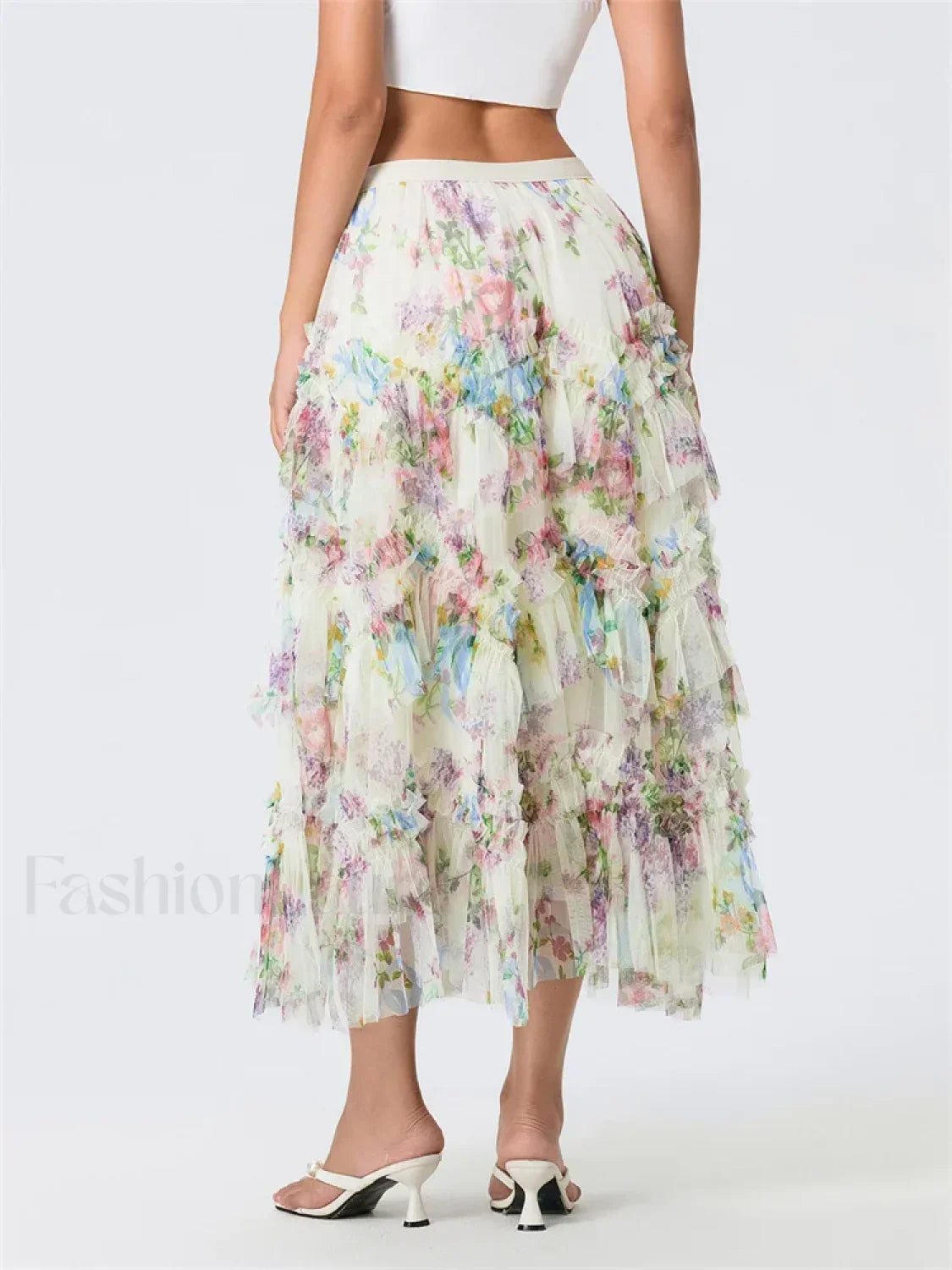 Floral Mesh Tiered Tulle Skirt