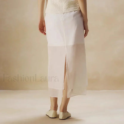 Floral Organza Back Slit Cotton Skirt