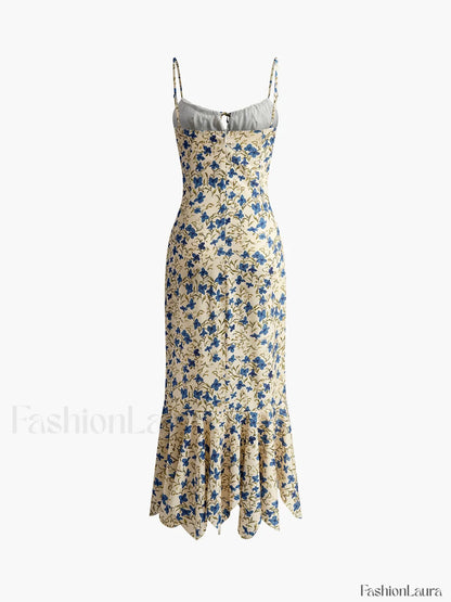 Floral Print Knotted Irregular Hem Long Dress