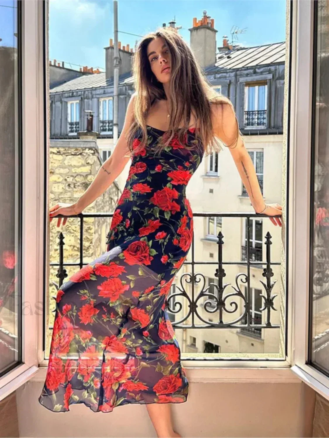 Floral Print Package Hip Bodycon Backless Slim Floral Dress