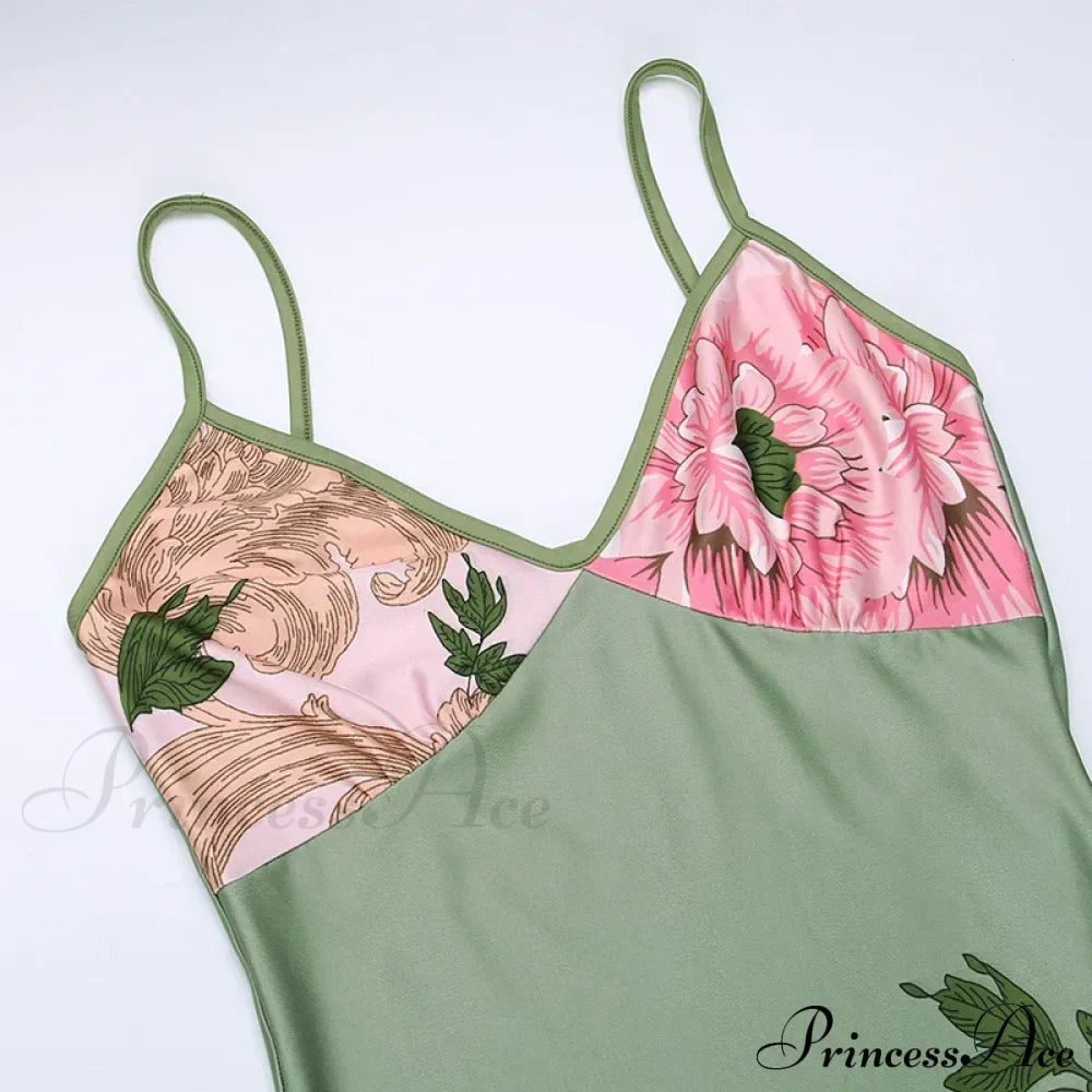 Floral Print Suspender V-neck Maxi Chic Female Beach Party Club Bodycon Dress