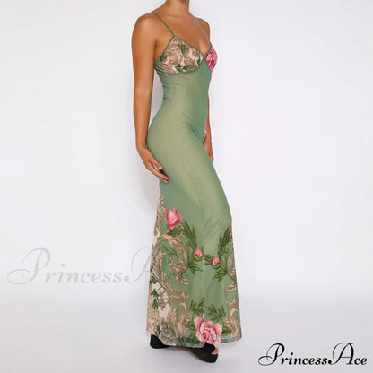 Floral Print Suspender V-neck Maxi Chic Female Beach Party Club Bodycon Dress