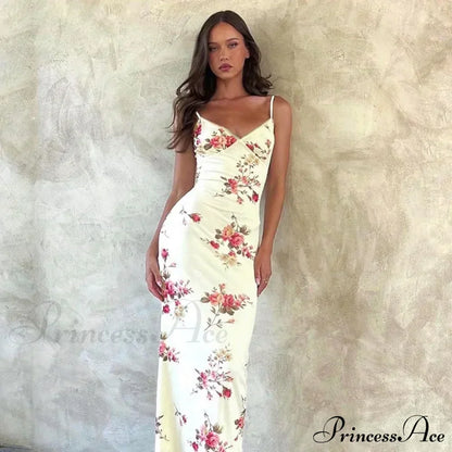 Floral Print Suspender V-neck Maxi Chic Female Beach Party Club Bodycon Dress