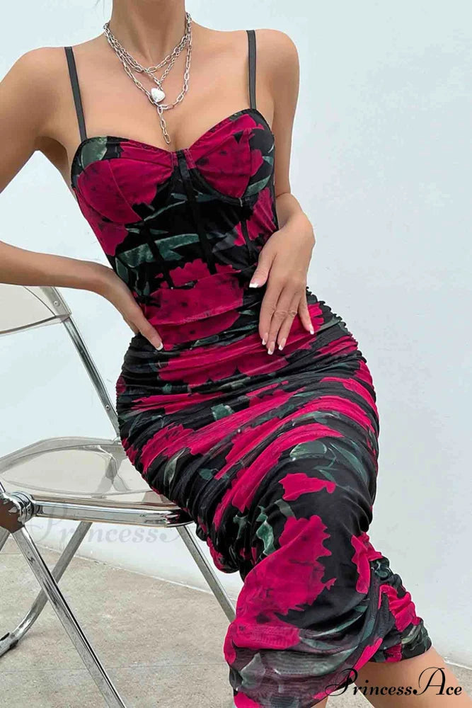 Floral Rushed Bodycon Cami Dress