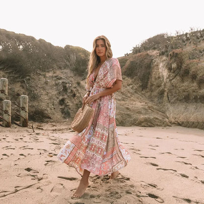 Floral Smock Frock Chiffon Bikini Cover Up Boho Dress
