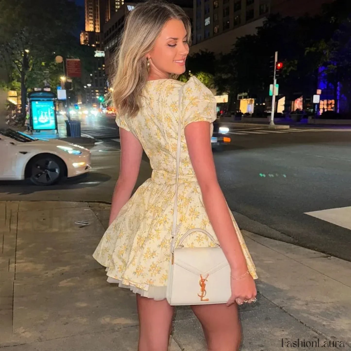 Floral V-Neck Pleated Mini Dress