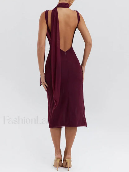 Flower High-Split Midi Dress