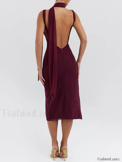 Flower High-Split Midi Dress
